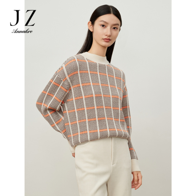 12810749.商场同款JZ玖姿基础百搭H型英伦格纹毛衫女冬季新款JWDD31029