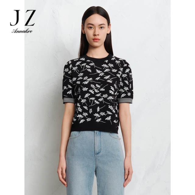 12810293.商场同款JZ玖姿暖阳雏菊修身套头针织衫女春秋季新款JZEC31207