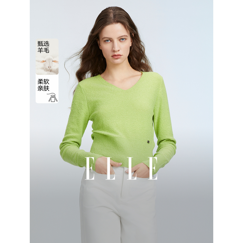 12814160.ELLE【商场同款】摩登休闲风简约基础短款针织衫毛衣
