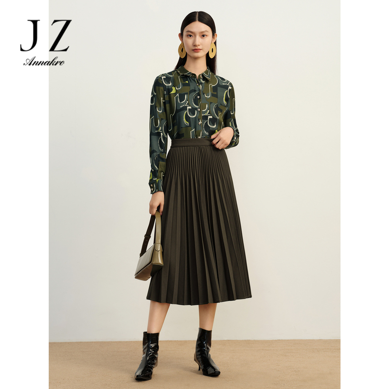 12809484.商场同款JZ玖姿气质简雅压褶半身裙腰裙女冬季新款JWDD20101