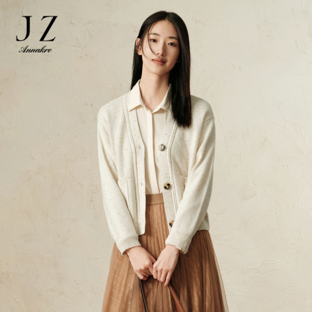 12810452.商场同款JZ玖姿老钱风羊毛开衫针织衫女装秋季新款JWEQ30645