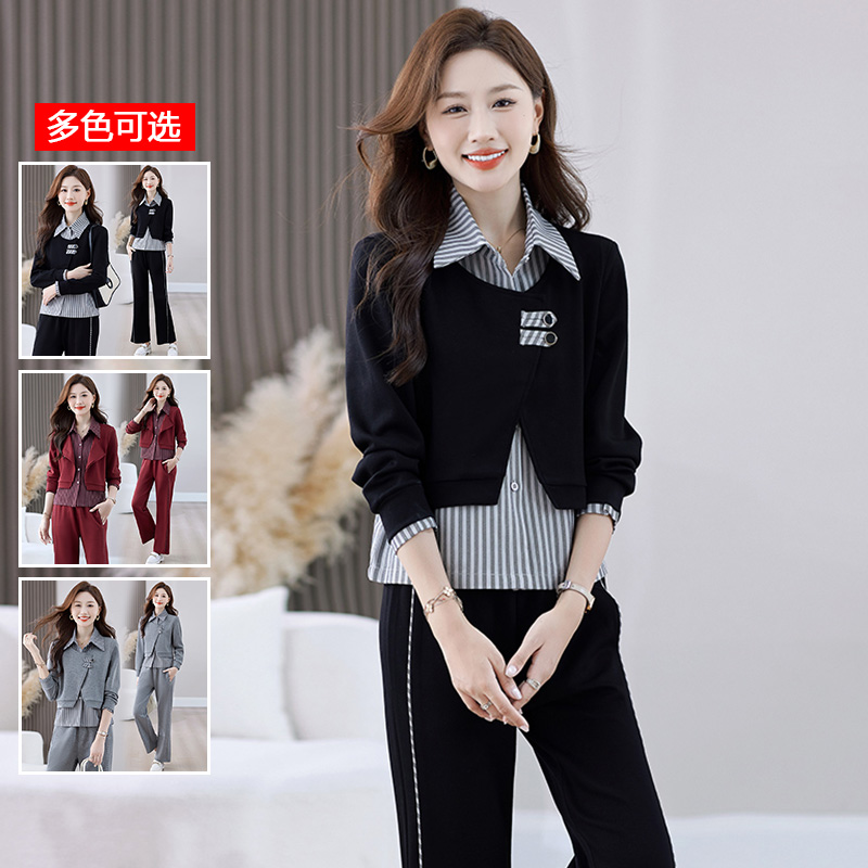 12808587.衣仕梵春秋新款女式假两件新中式减龄时髦休闲套装【衣仕梵女装QD】