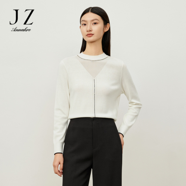 12810652.商场同款JZ玖姿雅致修身钻链半高领毛衫女冬季新款JWDD31005