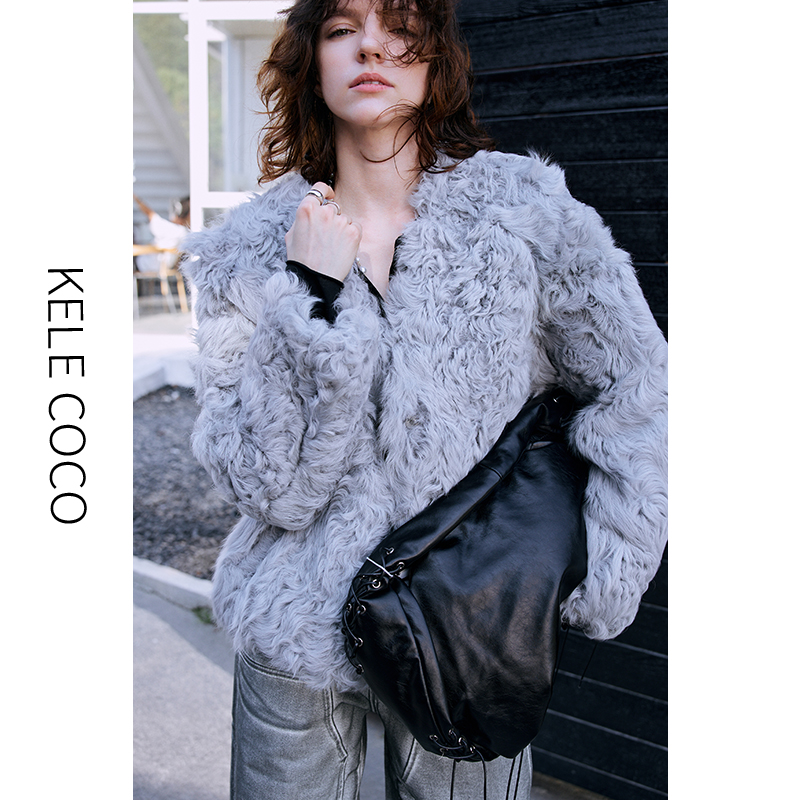13732533.kele coco【礼盒发货】新西兰进口羊卷毛皮毛一体外套羊羔毛皮草大衣