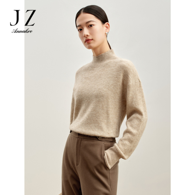 12810585.商场同款JZ玖姿优雅柔光珠片羊毛套头衫女冬季新款JWDD31018