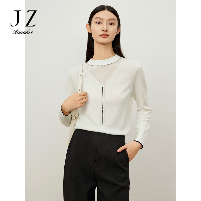 12810652.商场同款JZ玖姿雅致修身钻链半高领毛衫女冬季新款JWDD31005