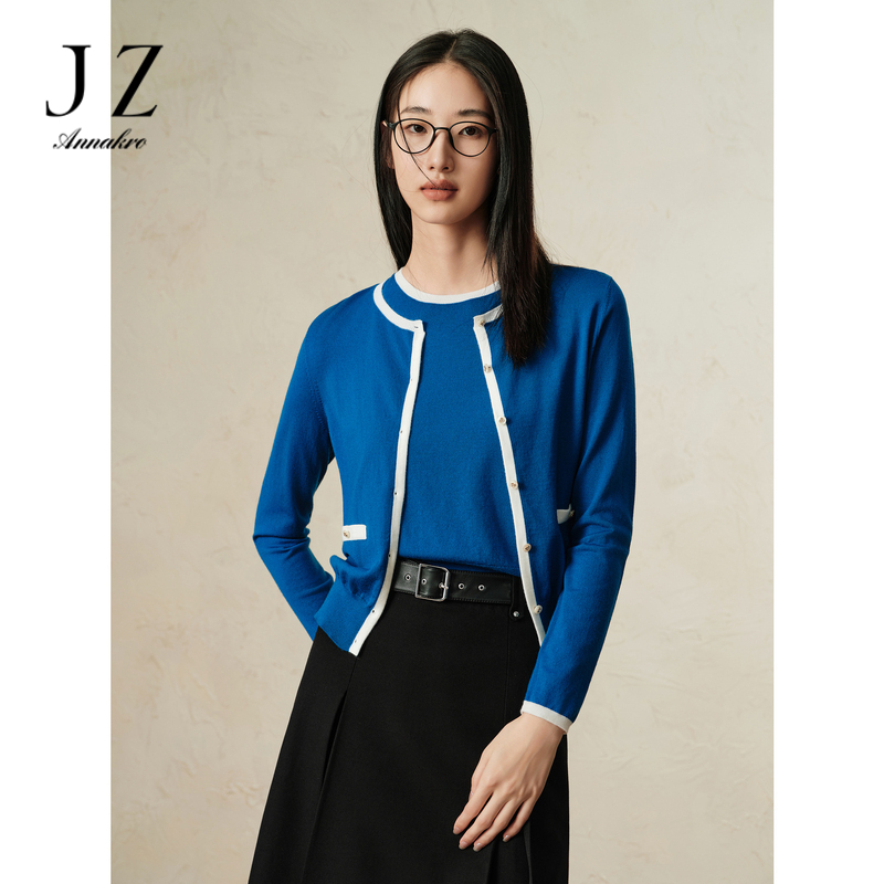12810523.商场同款JZ玖姿简约宽松羊毛圆领针织衫女秋季新款JWEQ30619