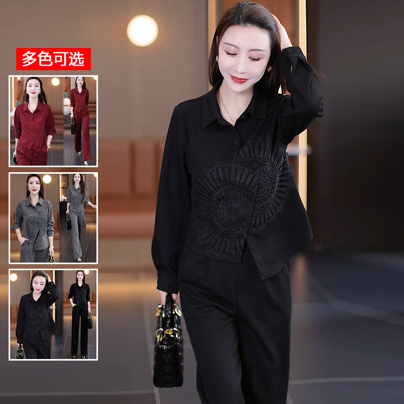 12808592.衣仕梵春秋新款女式蕾丝气质新中式时尚休闲套装【衣仕梵女装QD】