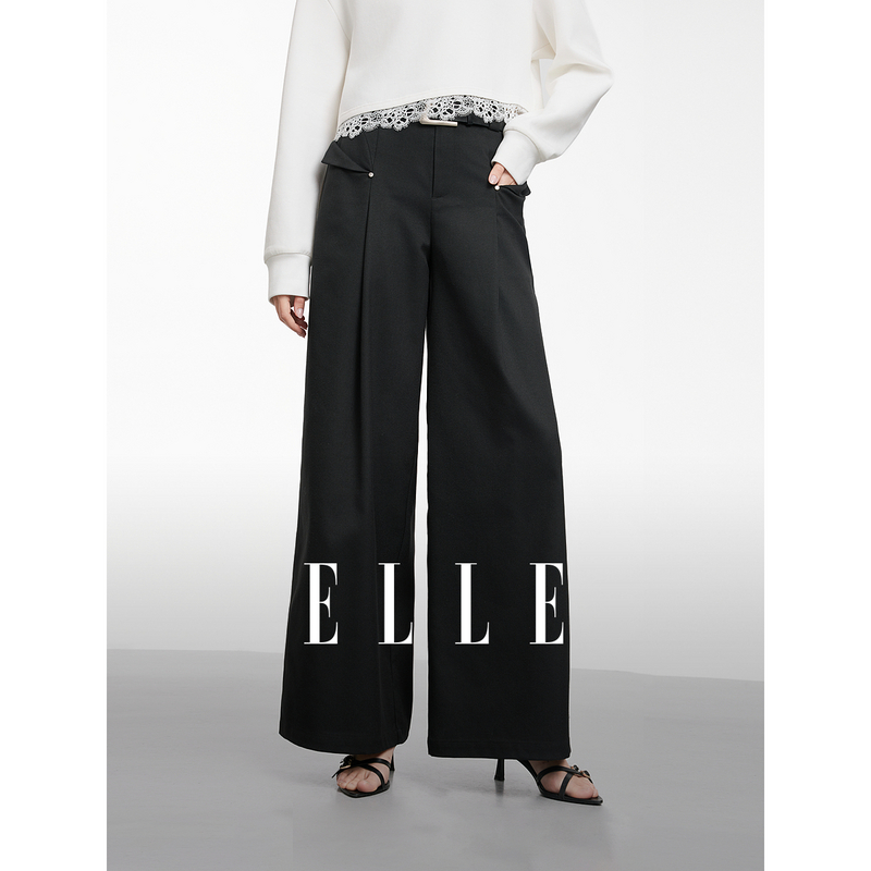 12813500.ELLE【商场同款】气质西服裤都市通勤风松弛直筒裤女