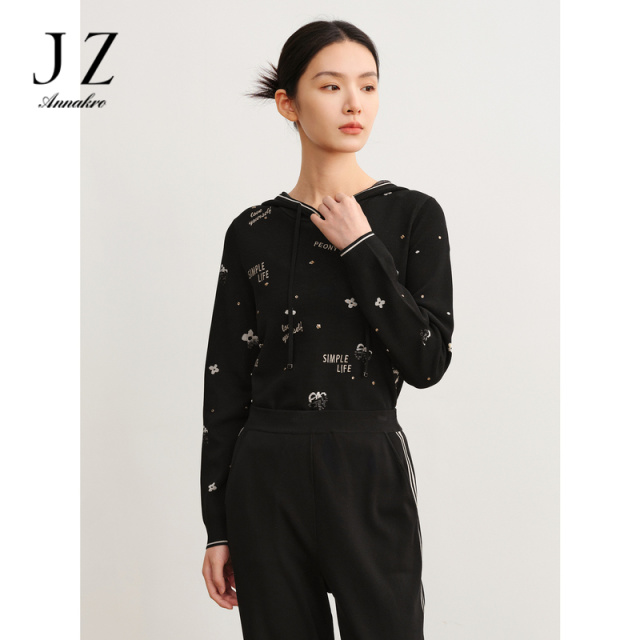 12809784.商场同款JZ玖姿潮流英文字母绣花针织衫女秋季新款JWDQ31032