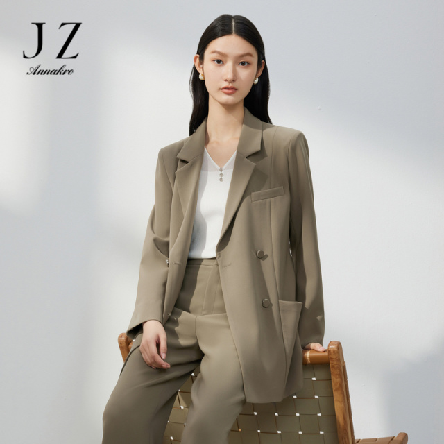 12814421.JZ玖姿职业西装领外套女装2023春季新款年轻感开衩纯色西装