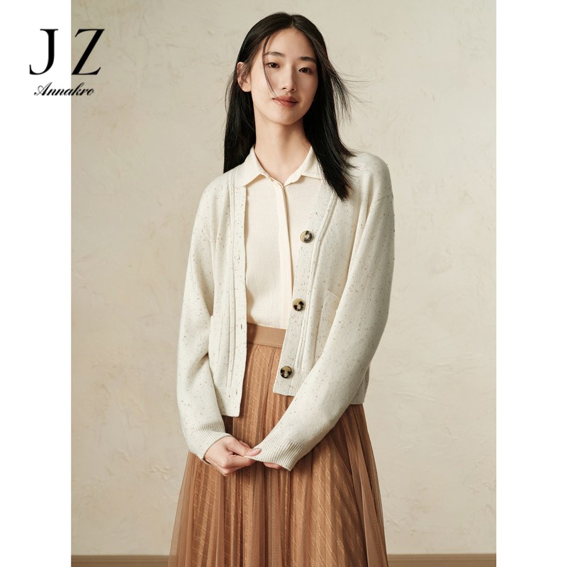 12810452.商场同款JZ玖姿老钱风羊毛开衫针织衫女装秋季新款JWEQ30645