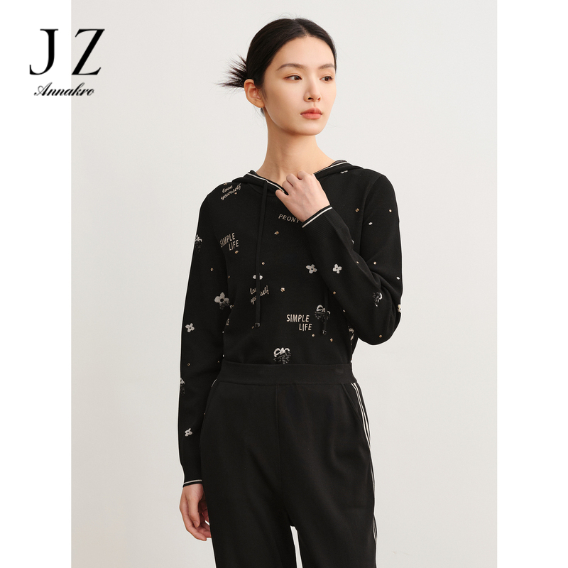 12809784.商场同款JZ玖姿潮流英文字母绣花针织衫女秋季新款JWDQ31032