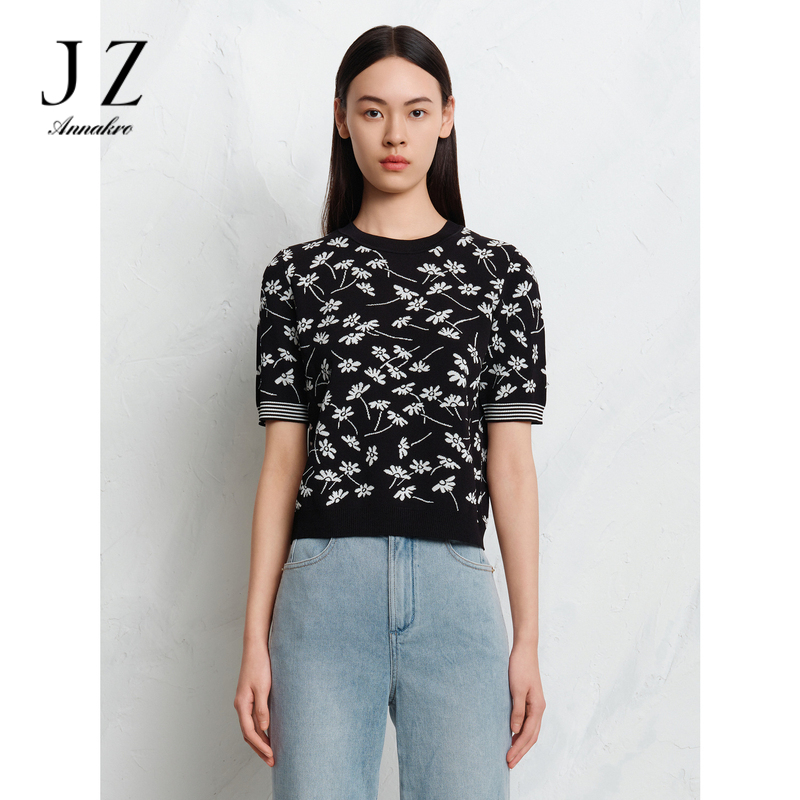12810293.商场同款JZ玖姿暖阳雏菊修身套头针织衫女春秋季新款JZEC31207