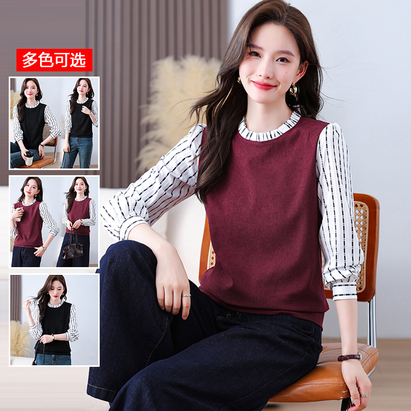 12808590.衣仕梵春秋新款女式韩版气质假两件百搭打底衫【衣仕梵女装QD】
