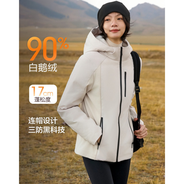 12821399.【三防黑科技】冬季小提花北欧棉90鹅绒保暖连帽三层工艺羽绒服