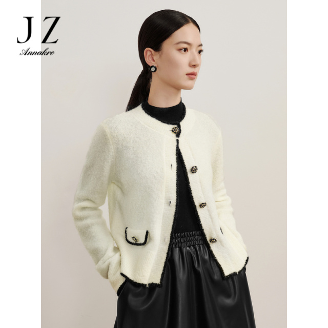 12815644.玖姿安娜蔻优雅小香风羊毛圈圈纱长袖开衫毛衫女冬季新款