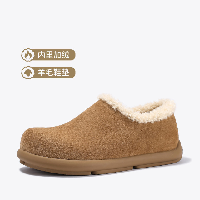 12818200.BellaLily2025冬季新款复古丑萌休闲鞋牛皮乐福鞋加绒保暖低帮鞋