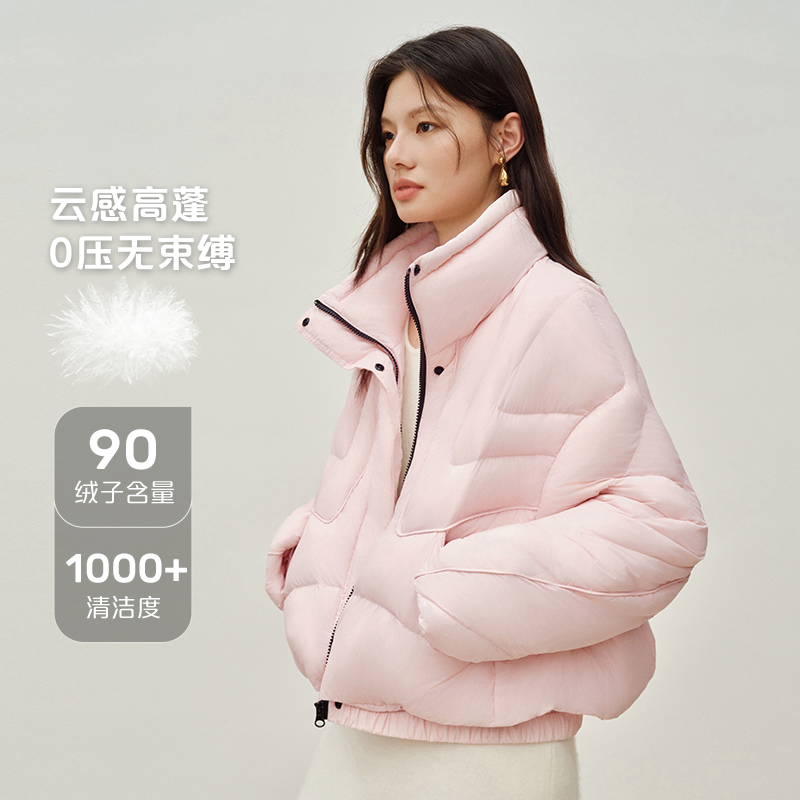 12820582.艾莱依短款羽绒服女秋冬立领时尚泡芙简约百搭保暖外套女