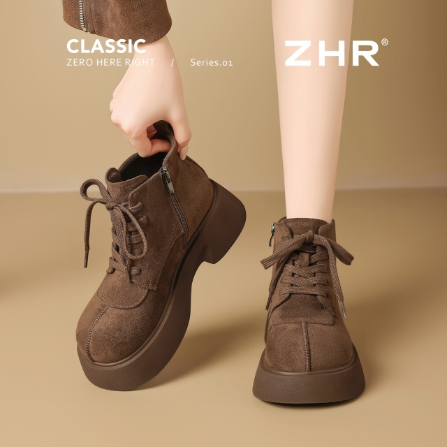 12817350.【ZHR则则】马丁靴圆头侧拉链厚底女鞋[羊京绒]