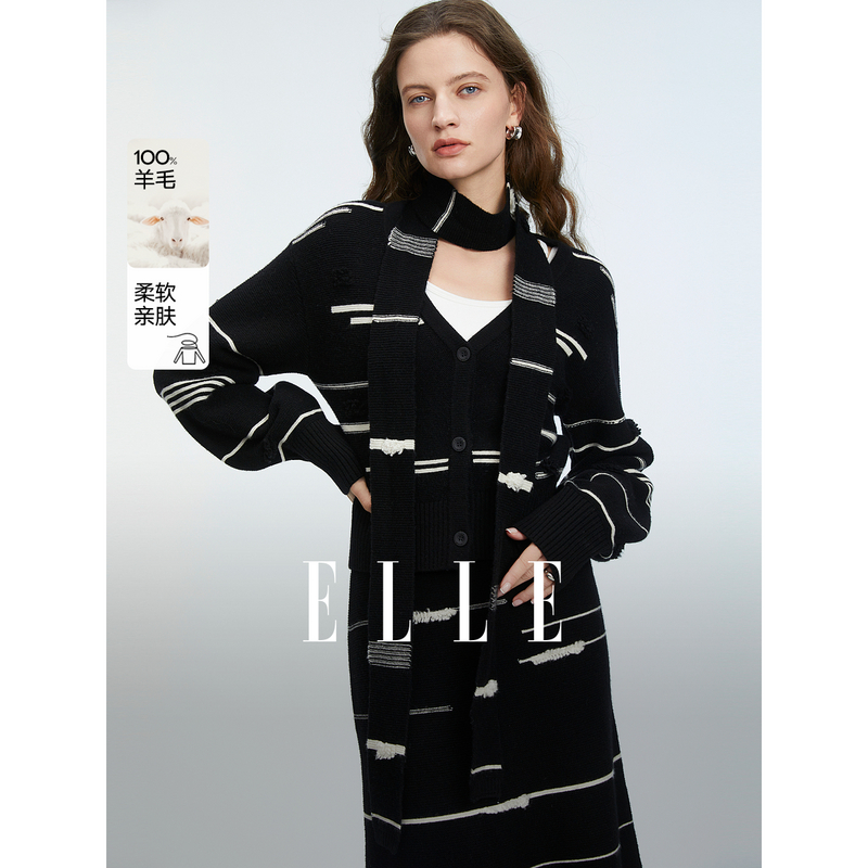 12817785.ELLE【商场同款】100%绵羊毛衣女优雅气质针织衫
