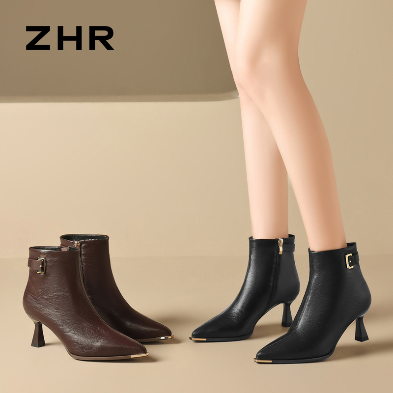 12817311.【ZHR则则】细跟鞋尖头侧拉链细跟女鞋[PU]