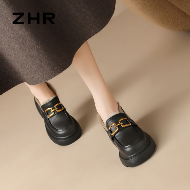 12817357.【ZHR则则】乐福鞋圆头套脚厚底女鞋[头层牛皮]