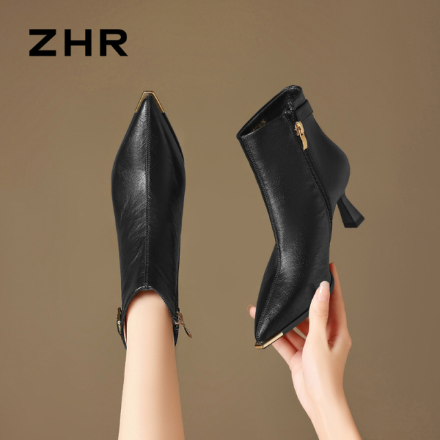 12817311.【ZHR则则】细跟鞋尖头侧拉链细跟女鞋[PU]