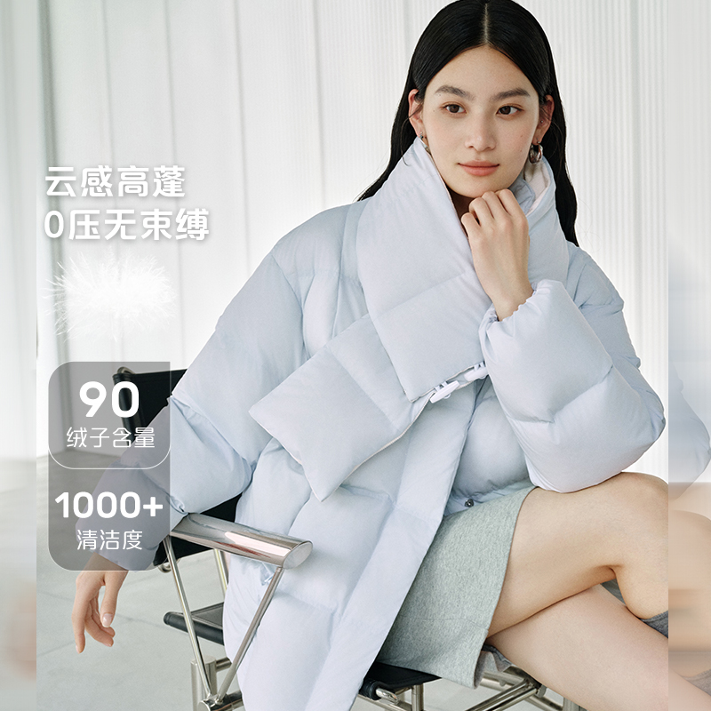12820579.艾莱依泡芙中长款可脱卸围巾时尚加厚气质羽绒服女款