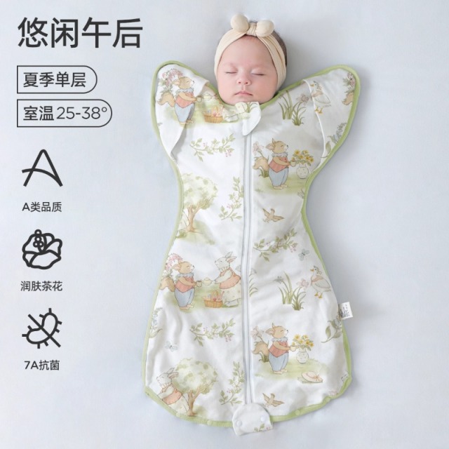 13674881.【爆款】婧麒新生婴儿投降式防惊跳睡袋秋冬夹棉宝宝神器四季通用纯棉防踢被