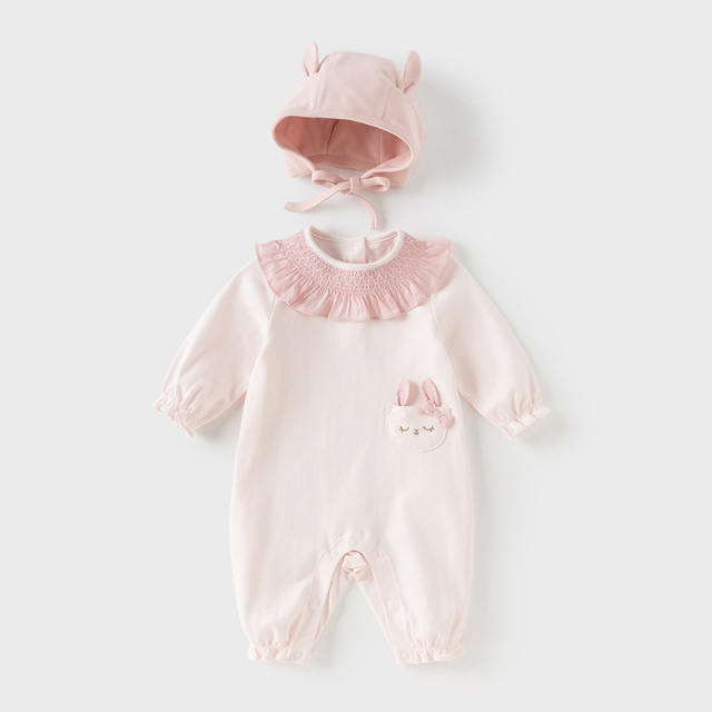12817912.戴维贝拉新生儿爬服秋装婴儿纯棉衣服抗菌防螨女宝连体衣