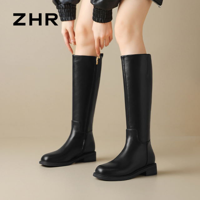 12817339.【ZHR则则】长筒靴圆头侧拉链厚底女鞋[PU]