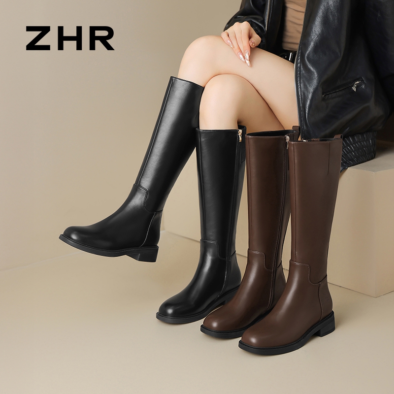 12817339.【ZHR则则】长筒靴圆头侧拉链厚底女鞋[PU]