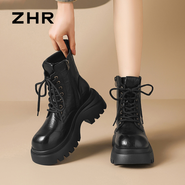 12821992.【ZHR则则】马丁靴圆头侧拉链厚底女鞋[PU]