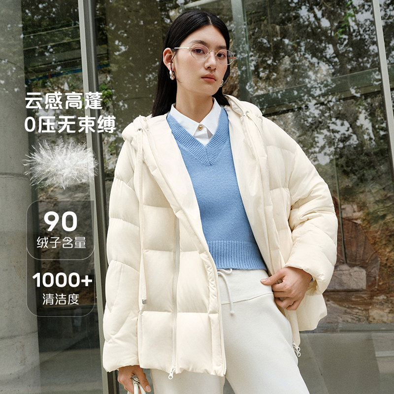 12820738.艾莱依羽绒服女款秋冬爆款可脱卸连帽短款面包服加厚保暖