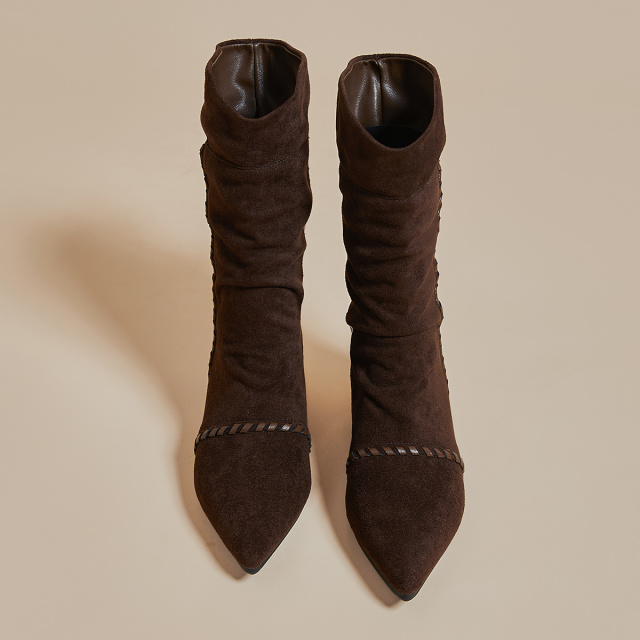 12822094.【墨斯本&D:Fuse/迪芙斯联名款】新款复古平底时尚西部牛仔靴百搭褶皱堆堆中筒女靴DFD411617I