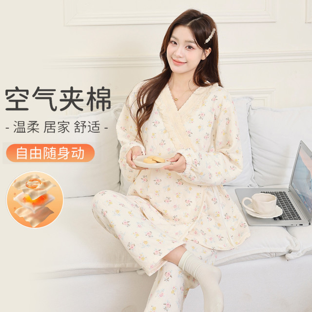 12823701.兔妈孕妇装秋冬新款家居服套装夹棉加厚产后哺乳月子服孕期睡衣喂奶衣