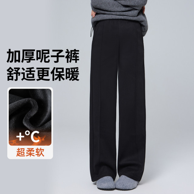 12823757.兔妈孕妇裤秋冬季新款加绒呢子直筒裤外穿显瘦小个子高级感孕妇装保暖