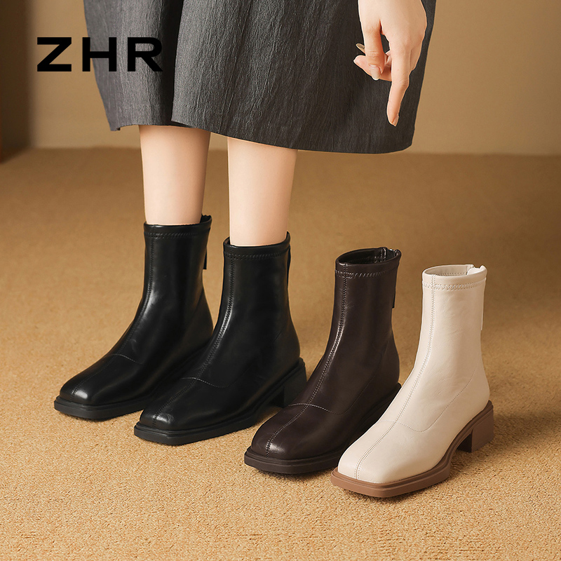 12821864.【ZHR则则】短靴方头后拉链平底女鞋[PU]