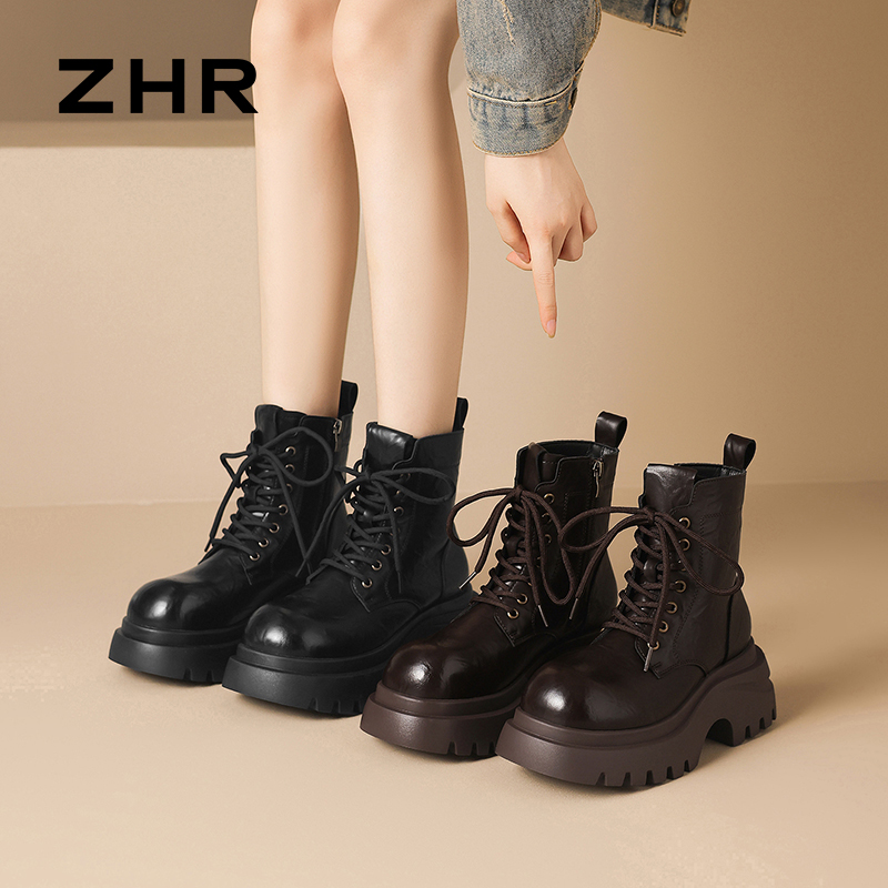 12821992.【ZHR则则】马丁靴圆头侧拉链厚底女鞋[PU]
