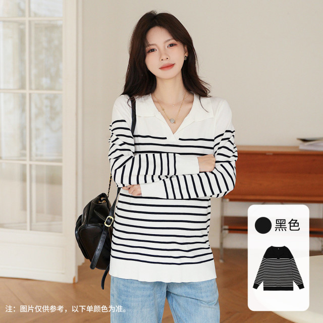 12999449.孕妇装秋季外穿高级感洋气针织上衣打底衫POLO领孕妇上衣秋装