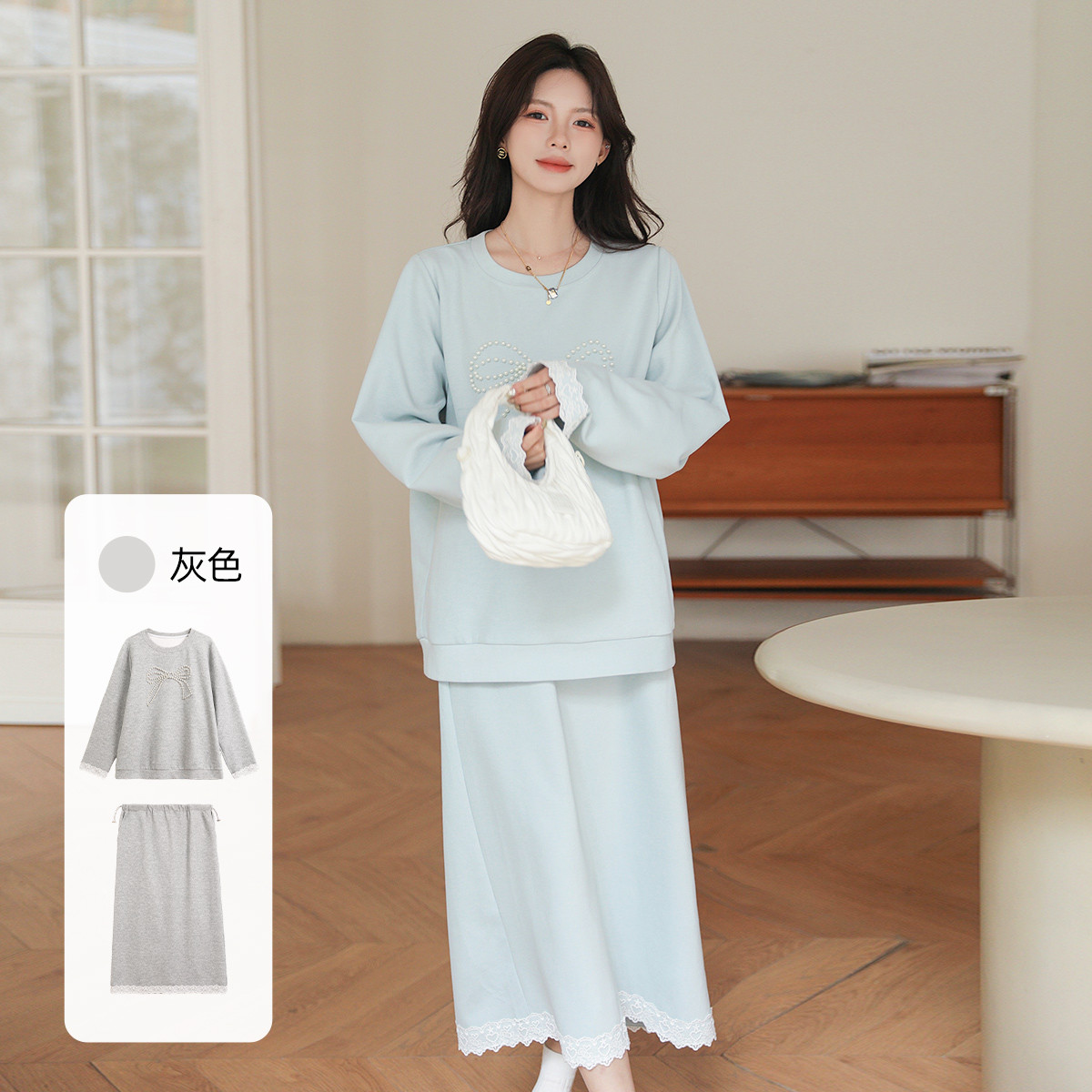 12999450.孕妇装春秋新款孕妇套装外出高级感洋气孕妇上衣半身裙两件套春装