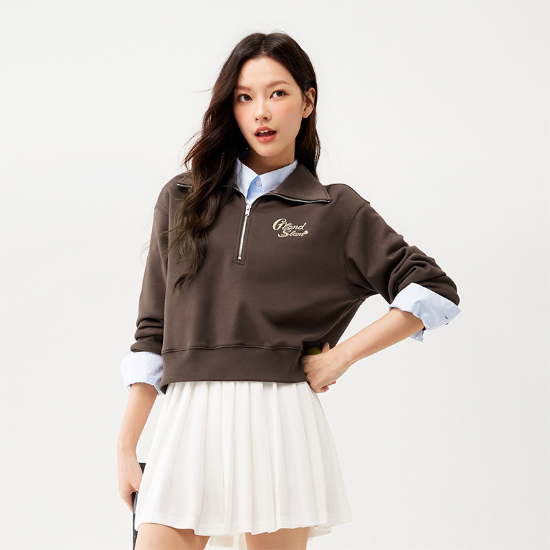 12843635.【比热绒】361°女装开襟半拉链翻领短保暖绒里运动卫衣662539801
