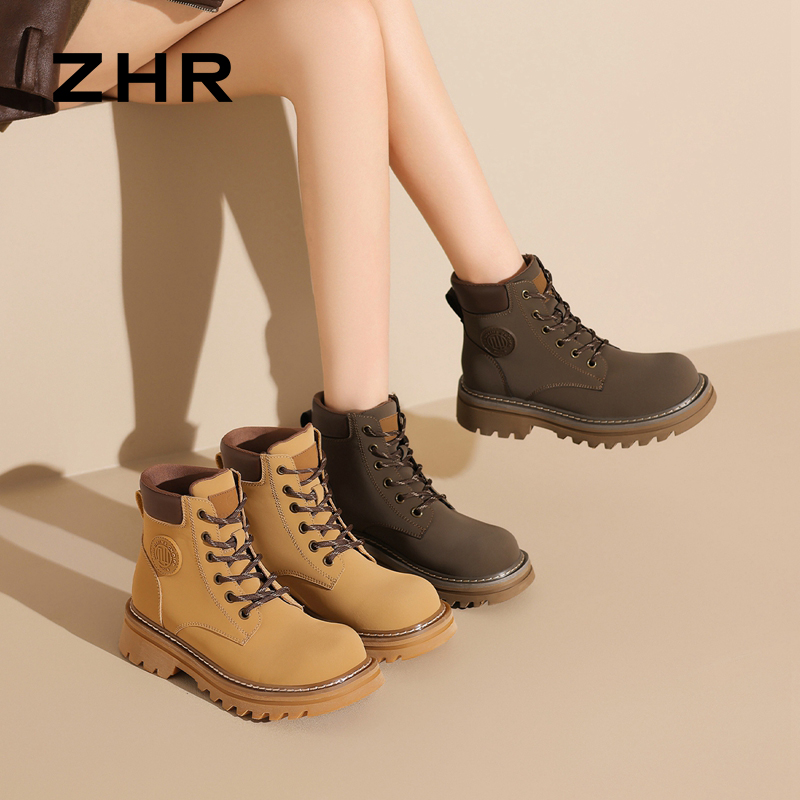 13835497.【ZHR则则】工装靴圆头系带锯齿厚底女鞋[超纤]
