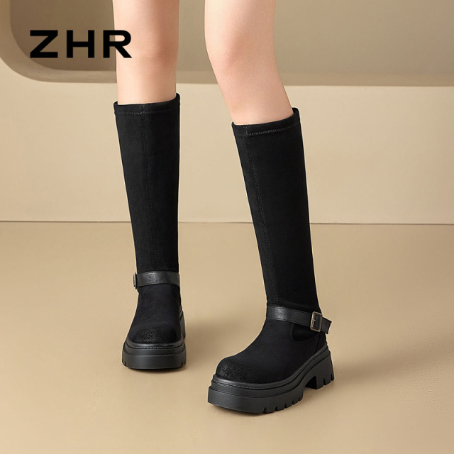12829826.【ZHR则则】长筒靴圆头套脚厚底女鞋[羊京绒]