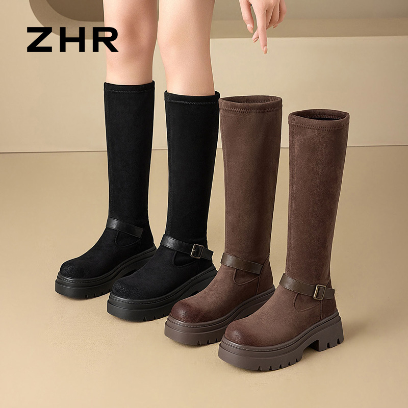 12829826.【ZHR则则】长筒靴圆头套脚厚底女鞋[羊京绒]