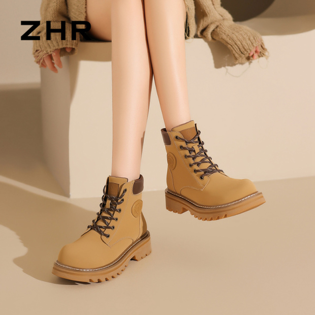13835497.【ZHR则则】工装靴圆头系带锯齿厚底女鞋[超纤]
