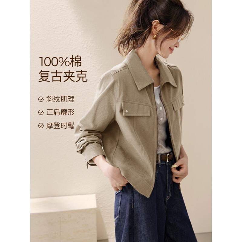 12847212.【沫晗依美】【复古摩登水洗棉工装夹克外套】衬衫领休闲廓形感短外套