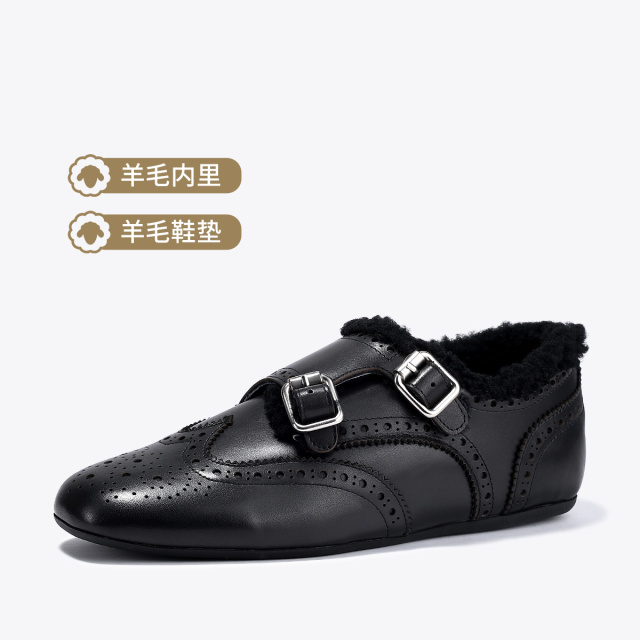 12851696.BellaLily2025冬季重工擦色牛皮乐福鞋女单鞋洛克鞋雕花小皮鞋子