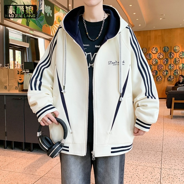 12857024.春秋新款美式复古外套男开衫连帽青少年休闲宽松日常舒适百搭男士上衣